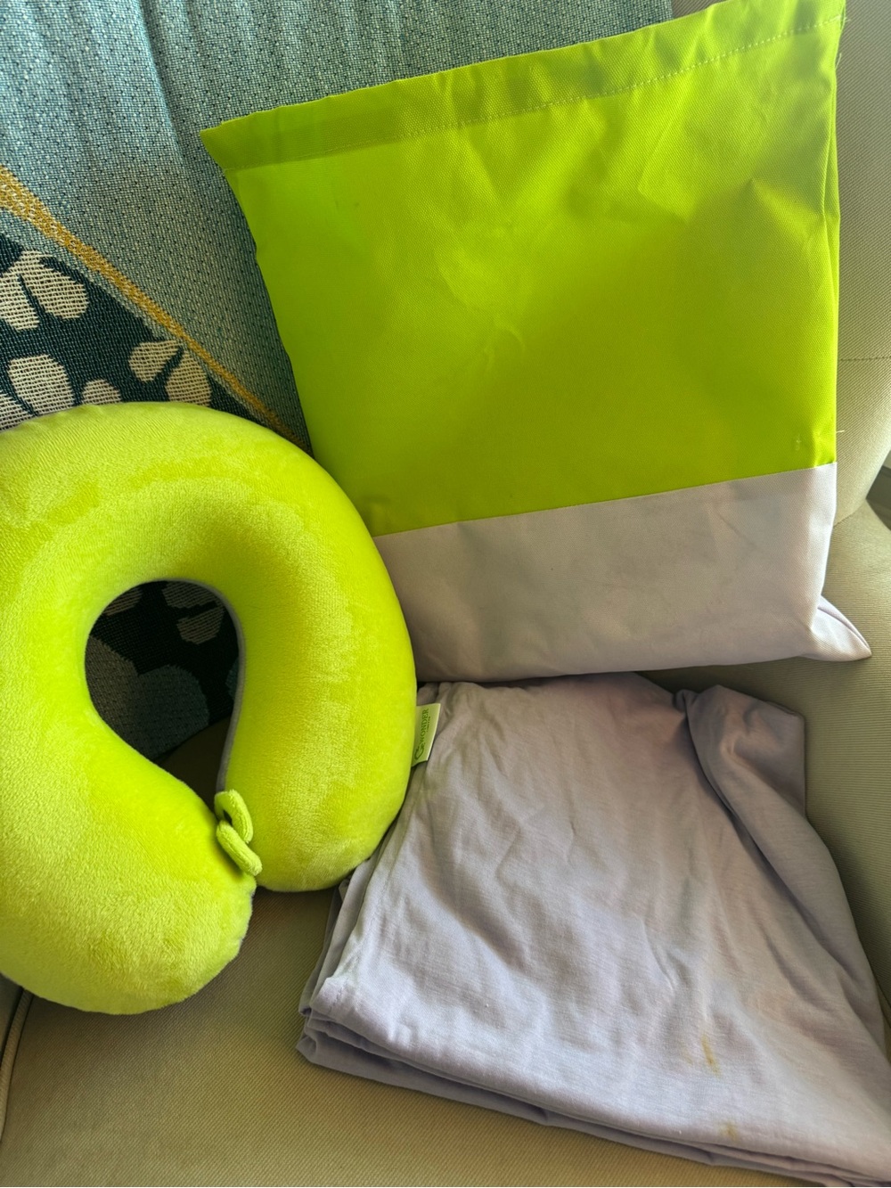 Bright Lime Travel Neck Pillow & Two-Piece Pillow Set
